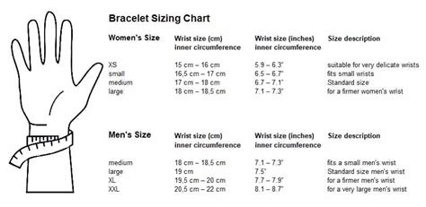 standard bracelet size chart